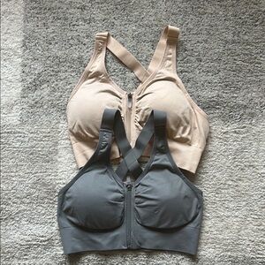Gray and Tan Seamless Sports Bras with Wide Straps